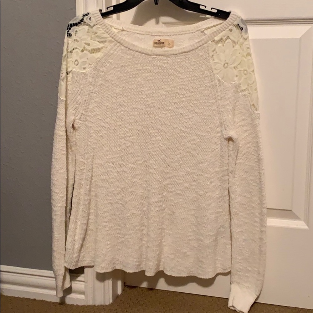 Hollister cream sweater w/ lace detail on shoulder